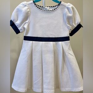 Janie and Jack White Quilted Dress with Navy Ribbon Trim